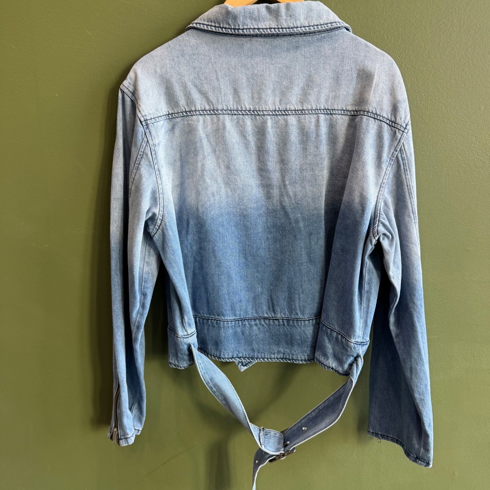 Wisteria Lane Stretch Denim Moto Jacket Zipper Belted NWT $78 X-Large‎ Jean #3 - Picture 9 of 15